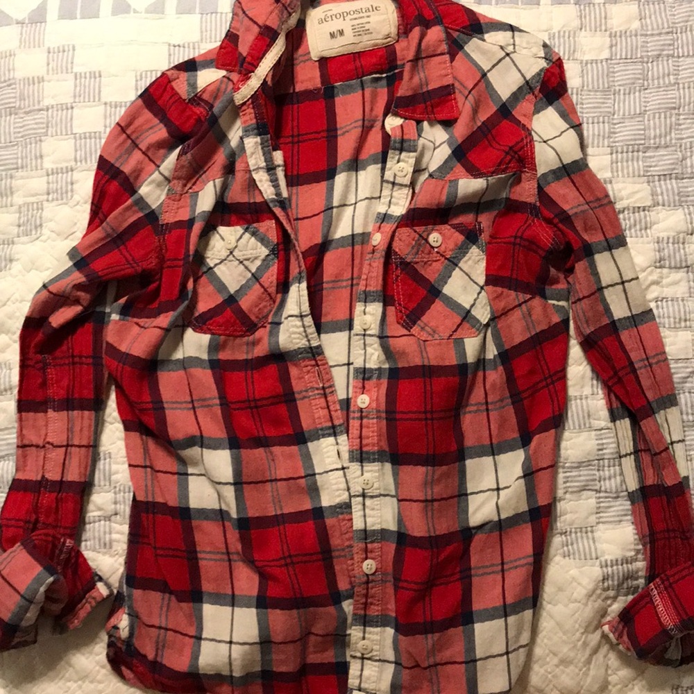 Red, White, and Blue Plaid Button-Up